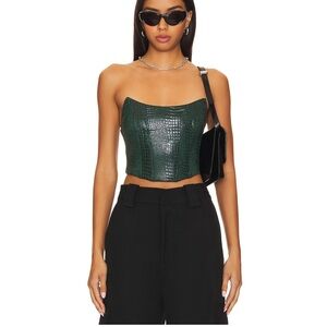 Superdown Tawny Faux Suede Top in Forest Green Crocodile Pattern Corset Top